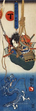 koga saburo suspendiendo una canasta mirando un dragón Utagawa Kuniyoshi Ukiyo e Pinturas al óleo
